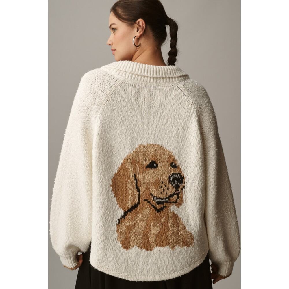 Anthropologie Pilcro Jesse Dog Golden Retriever Icon Collar Cardigan Sweater 1X
